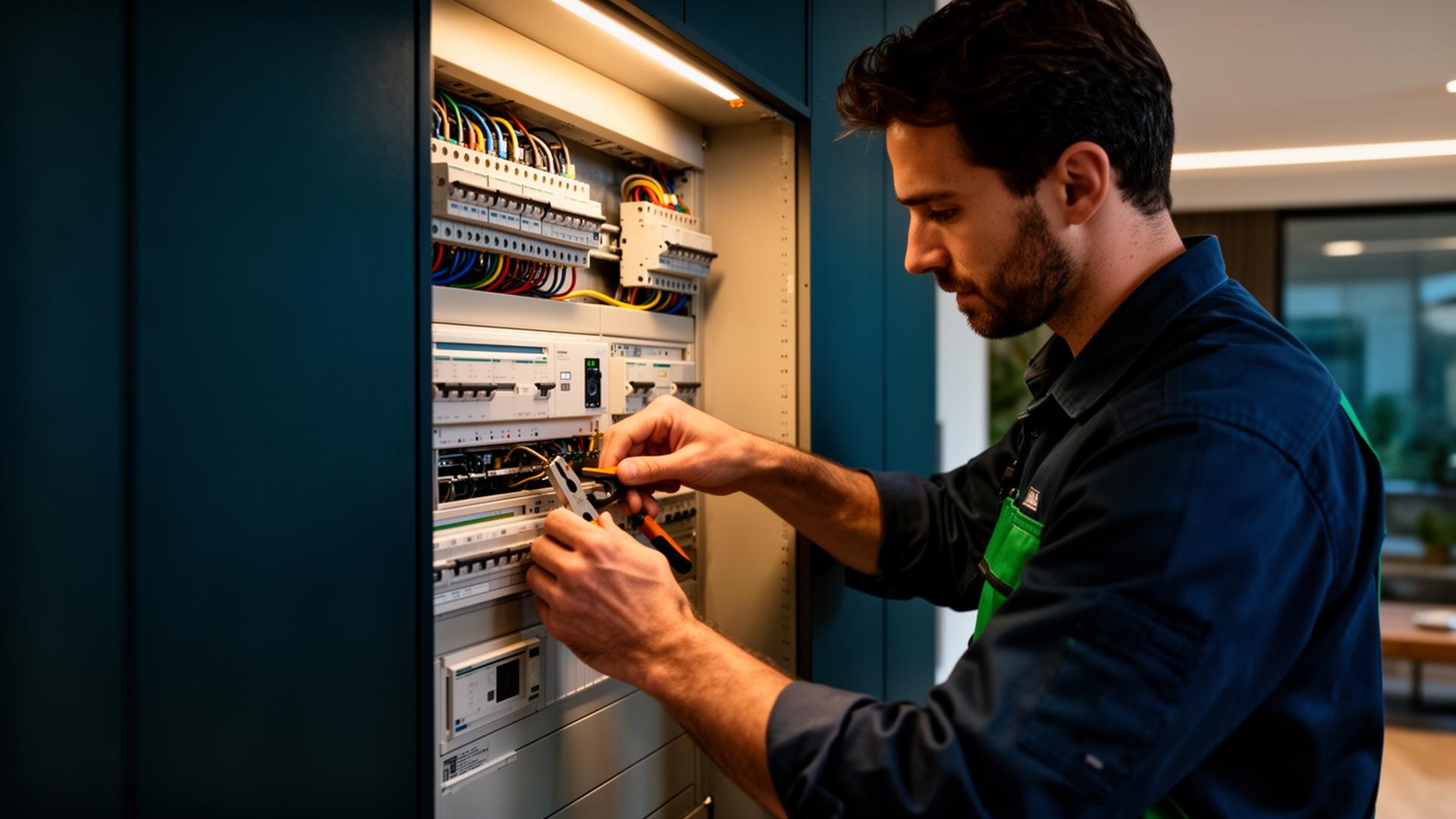 Elektromeister der EDS GmbH bei der Arbeit am Zählerschrank